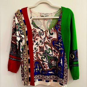 ETRO Stunning Silk Printed Top.  Red, Blue, Green, White. Never Worn. Size IT46.
